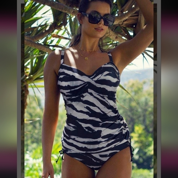 Fantasie Swim Lindos Blue White Gray Underwire Tankini TOP, 38DD - Picture 1 of 16